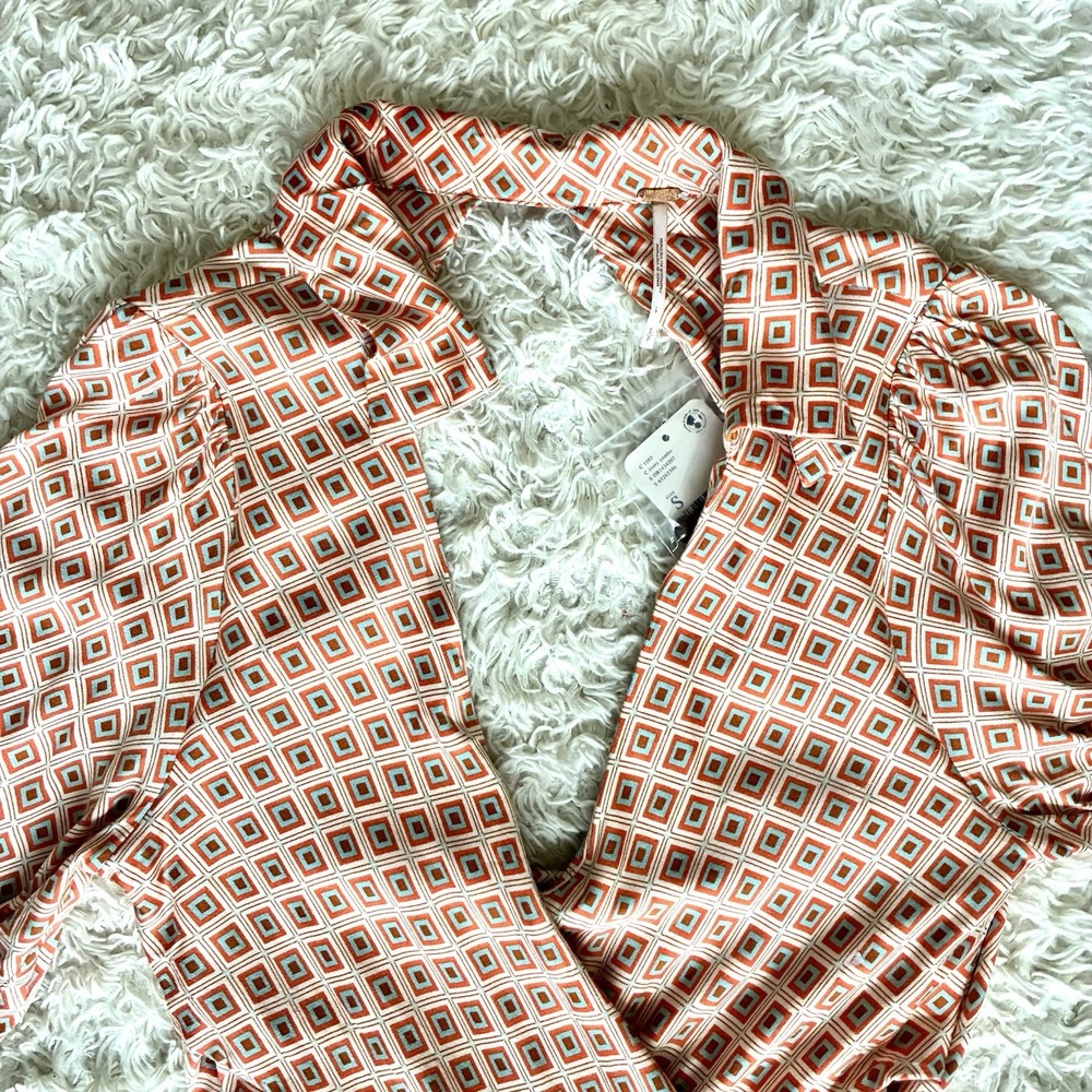 Free People Womens Sz S Ivory Orange Teal Geo Wrap Mini Dress Open Back NWT - Picture 11 of 15